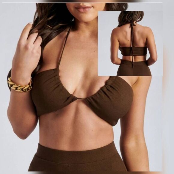 Meshki Tops - Meshki Ruby Ruched Cropped Ribbed Bikini Style Halter Top Sz. Lg. NWT